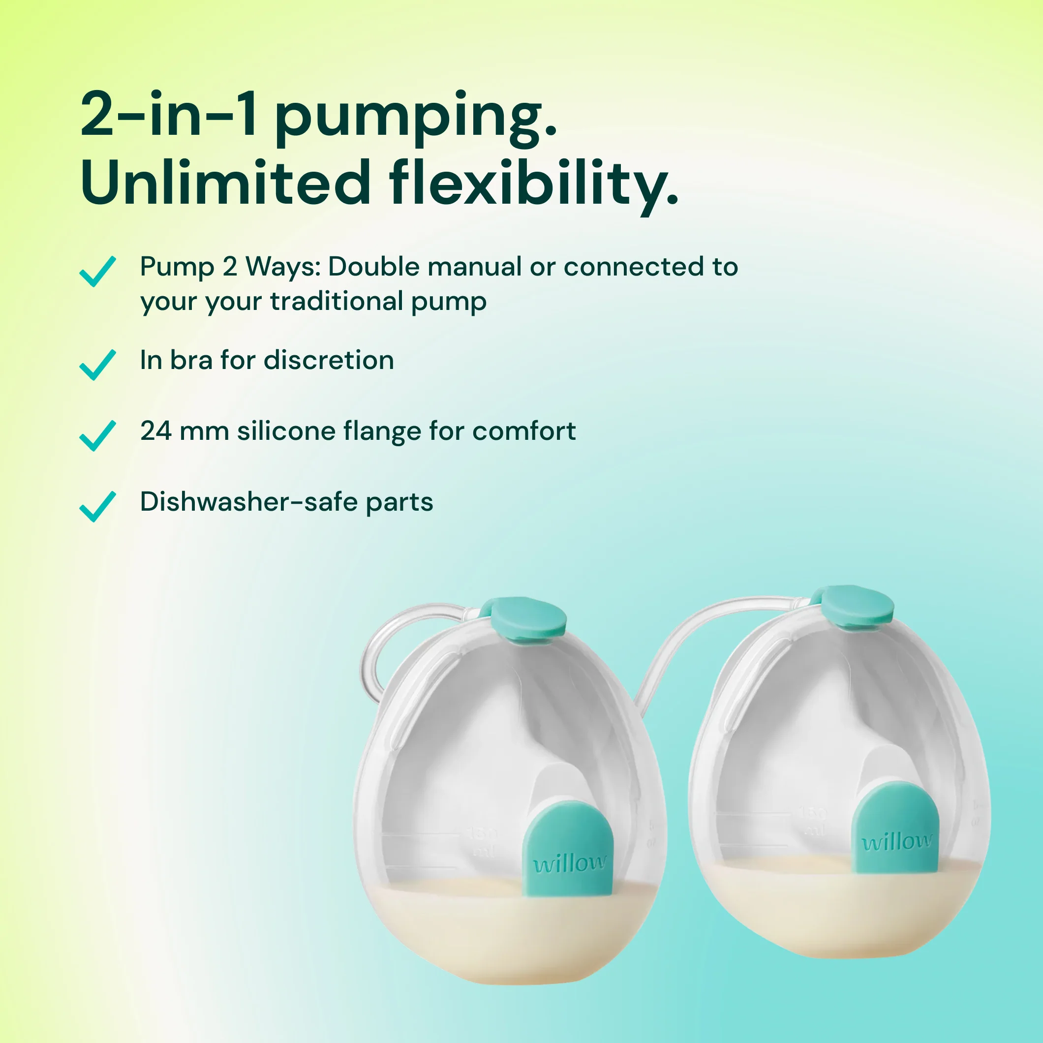 Wave 2-in-1 doppelte manuelle tragbare Milchpumpe mit Bechern