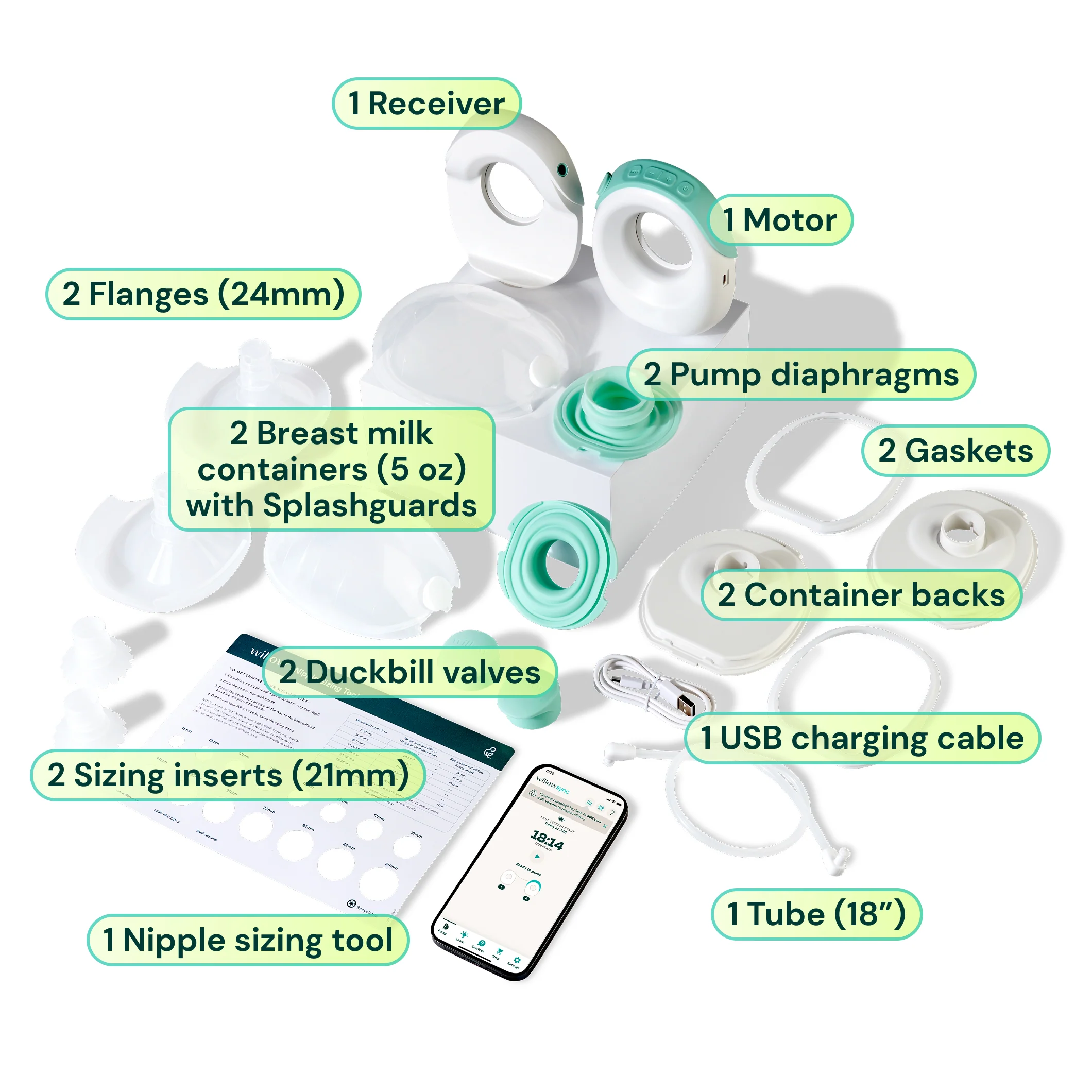 Extractor de leche wearable Willow Sync con dos copas y tubos ajustables