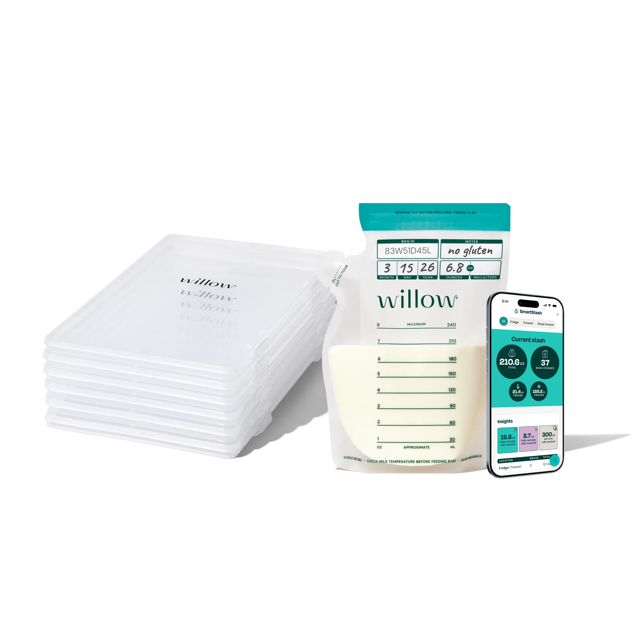 Smart Storage Bundle mit SmartStash Muttermilchbeuteln und Flatteners