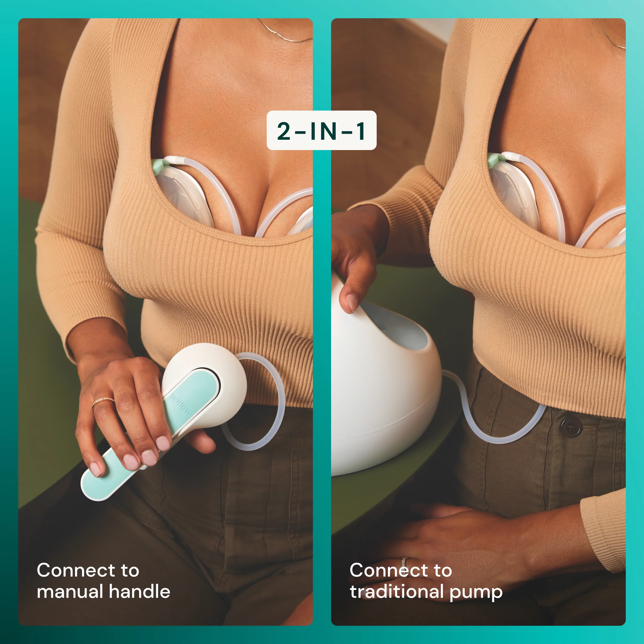 Wave 2-in-1 doppelte manuelle tragbare Milchpumpe mit Bechern